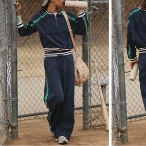 Free people here to there set Navy Track Pants with Green Stripes